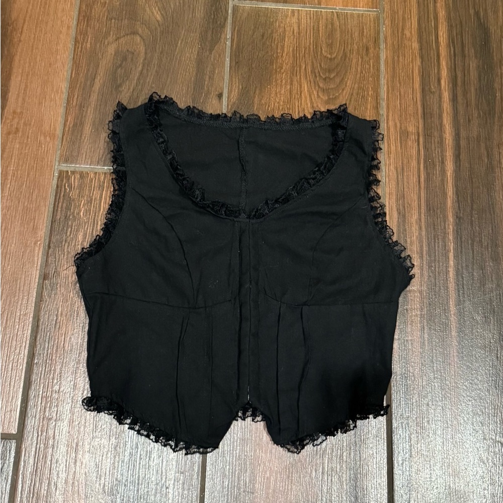 Black Lace Trim Sleeveless Top